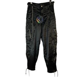 Dolls Kill Punk Trap Chain Cargo Oversized Tie Ankle Pants, XS punk goth baddie